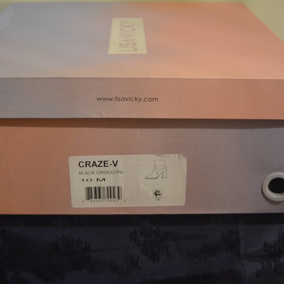 ✨ LISA VICKY Brown Croc Print Ankle Boots SZ 10M | NWT | Chic Block Heel - Picture 7 of 7